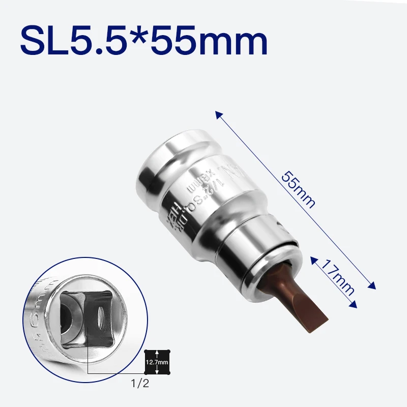 4pcs 1/2 Inch Drive Slotted Bit Socket Set Metric Flat Screwdriver Bit Sockets Hand Tools quick wrench Socket Joint SL5 to SL10