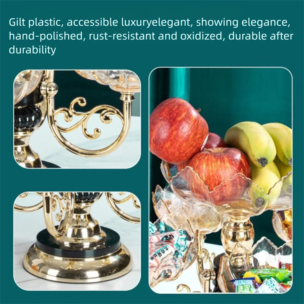 

New PET Fruit Bowl with 5 Bowl Light Luxury Fruit Plate Stand Rotating European Style Fruit Tray Household