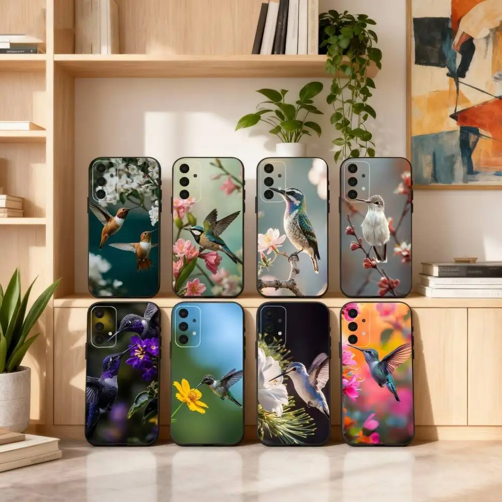 

Cute Animals Hummingbird Phone Case For Samsung S25,24,23,22,30,21,10,9,Ultra,Plus,Lite,FE,4,5 G Soft Black Case