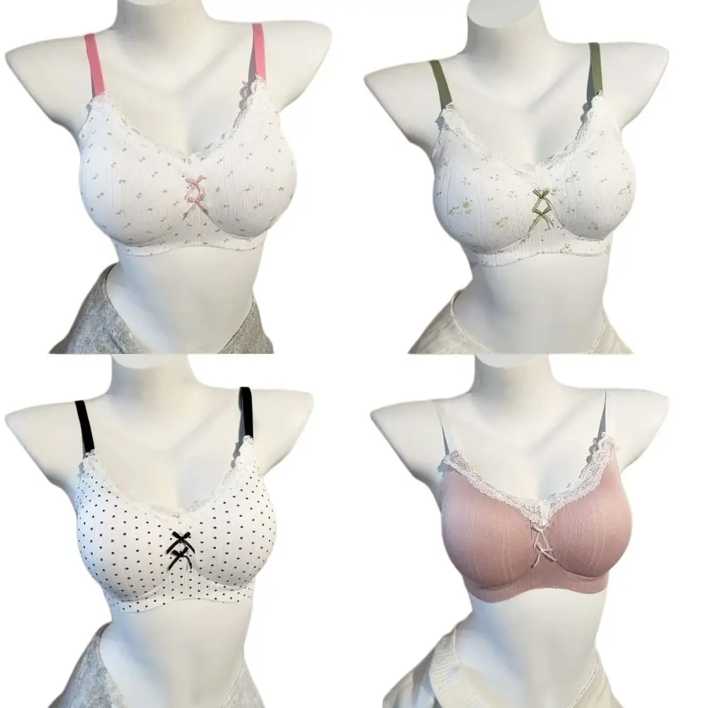 Traceless Lace Wireless V-BH mit Blumen- und Punktmuster, BH für Damen, stoßfeste Dessous, Push-Up-Unterwäsche für Mädchen und Frauen – Detail 2