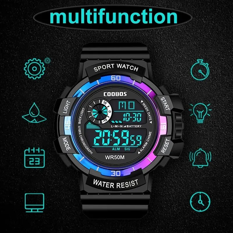 Fashion Sport LED Electronic Watches For Men Luxury Waterproof Luminous Military Watch Man Multifunction Colorful Digital Clock