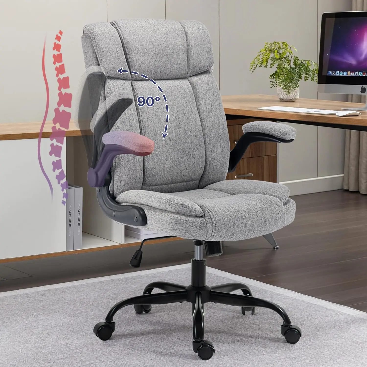High Back Ergonomic Office Chair Flip Arms Fabric Executive Swivel, Customized