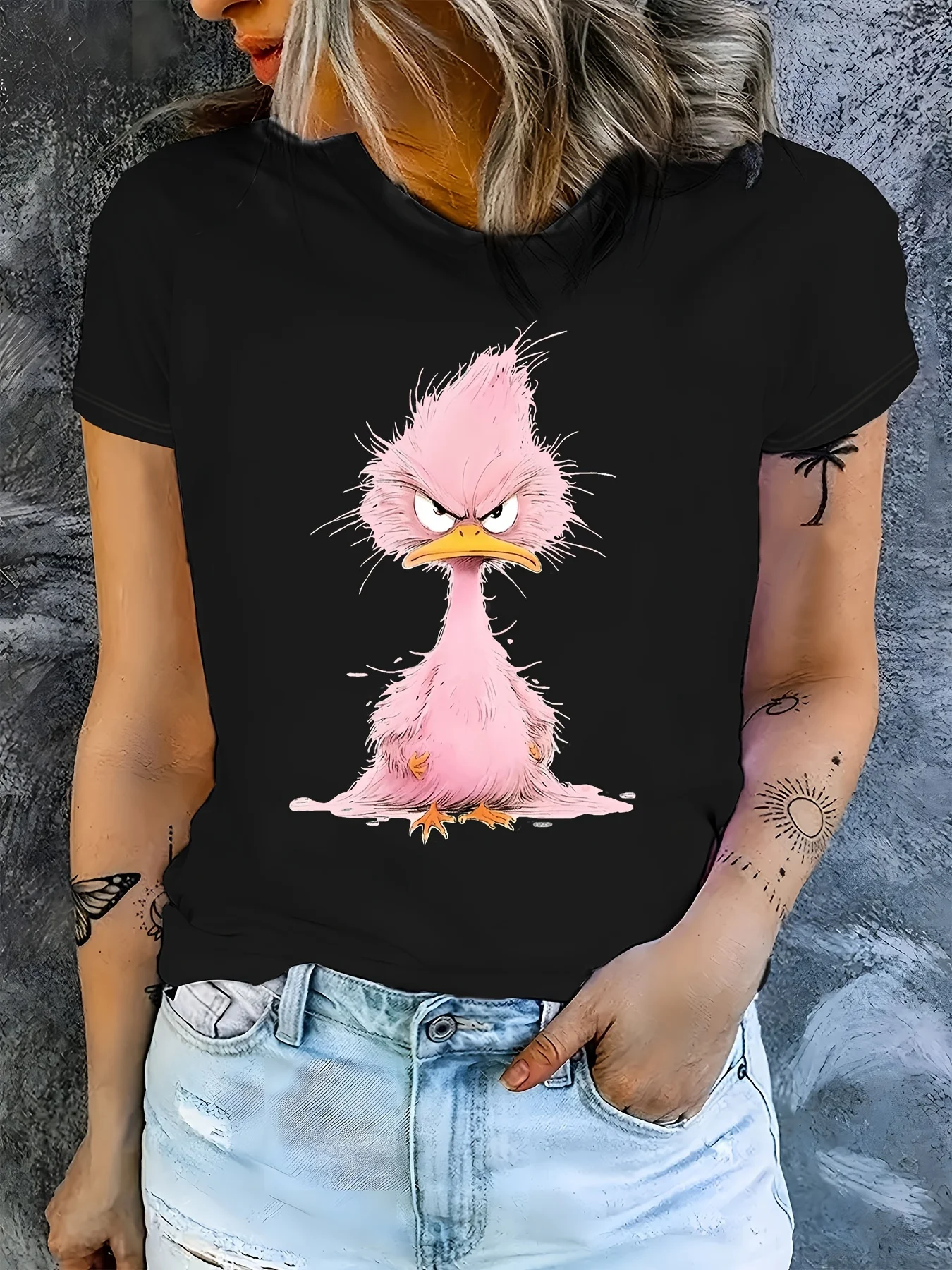 여성용 카툰 버디 프린트 티셔츠 소프트 핑크 & 화이트 크루 넥 슬리브 여름 반팔 하라주쿠 streetwear 탑 티셔츠