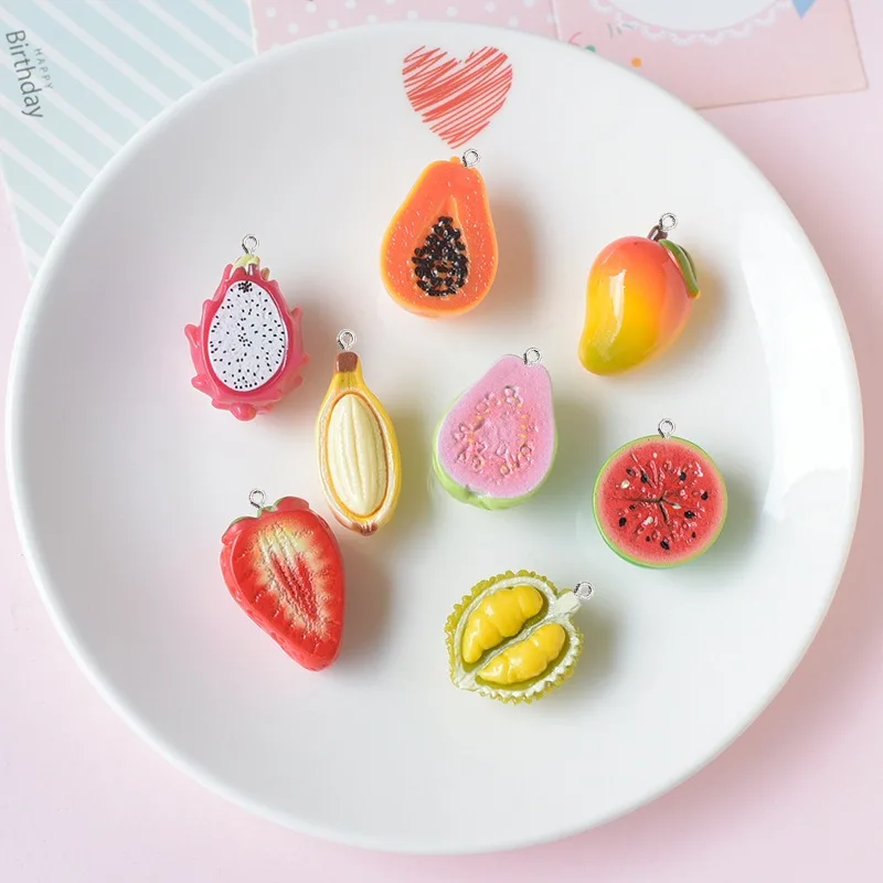 10Pcs Cute Strawberry Banana Fruit Resin Pendants DIY Earrings Keychain Jewelry Clothing Making Decorative Accessories Art Hook