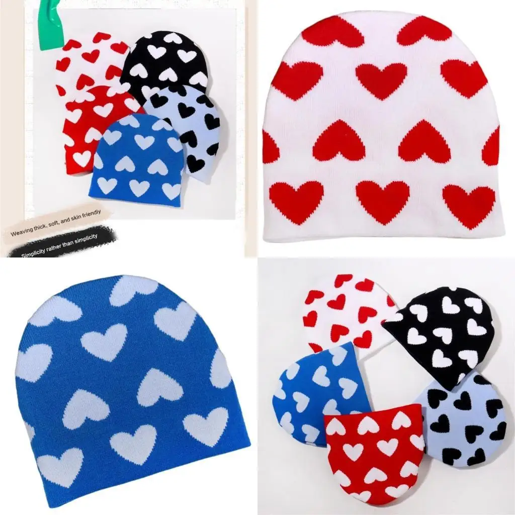 

652F Hiphop Heart Pattern Hat Windproof Hat for Teen Winter Cycling Skiing