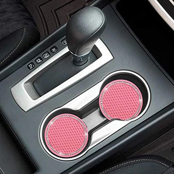 

Reliable-2Pcs Pink Bling Car Cup Holders Rhinestone Car Anti Slip Insert Cup Mat Drink Coasters Crystal Vehicle Accessories-ABIQ
