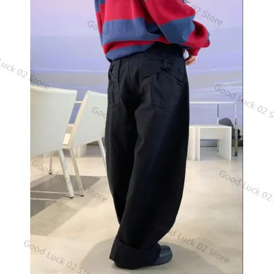 2025 جينز نسائي فضفاض با كيت عقدة تصميم ربيع جديد Sle عادية عالية الخصر بنطال ذو قصة أرجل واسعة لون نقي