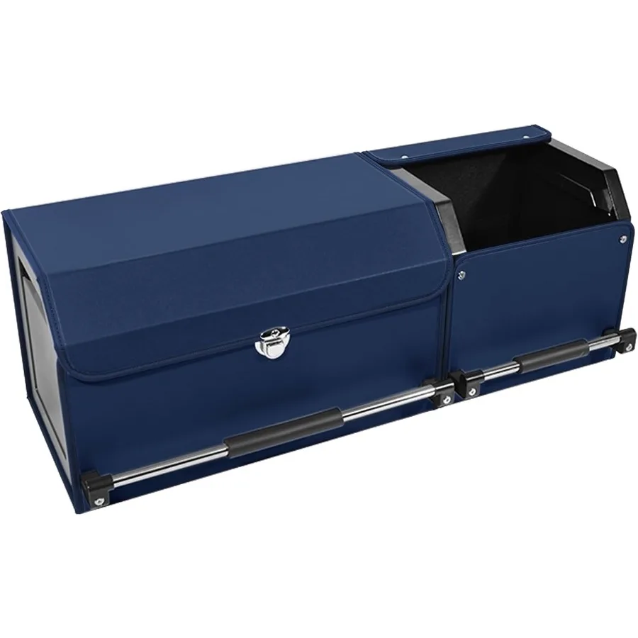 

Органайзер для багажника автомобиля Кожаный органайзер для багажника для внедорожника с крышкой и прочной ручкой Складной регулируемый ящик для хранения Синий 33 x 11,4 x