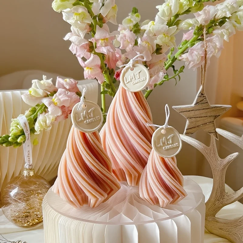 1/2/3-Piece Set of Large, Medium, and Small Christmas Spiral-Striped Scented Candle Plaster Ornaments,Desktop Decor,Festive Gift