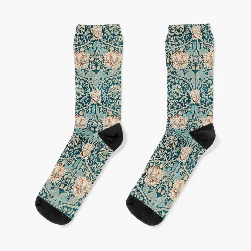 William Morris Blue Pink Flower Socks Thermal man winter Stockings Socks Girl Men's