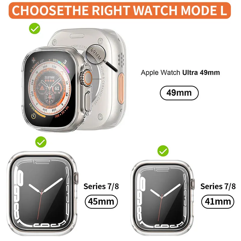 Cover For Apple Watch Ultra Case 49mm 45mm 41mm 42/38mm 44mm 40mm TPU Bumper Screen Protector iWatch Case 8 7 6 5 4 3 SE 2 1