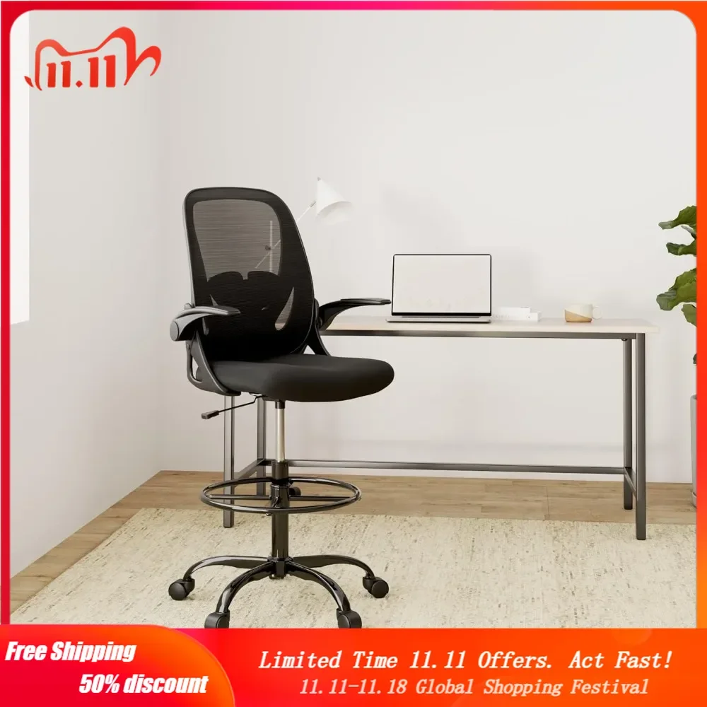 Drafting Chair Tall Office Chair with Flip-up Armrests Executive Ergonomic Computer Standing Desk Chair with Lumbar Support