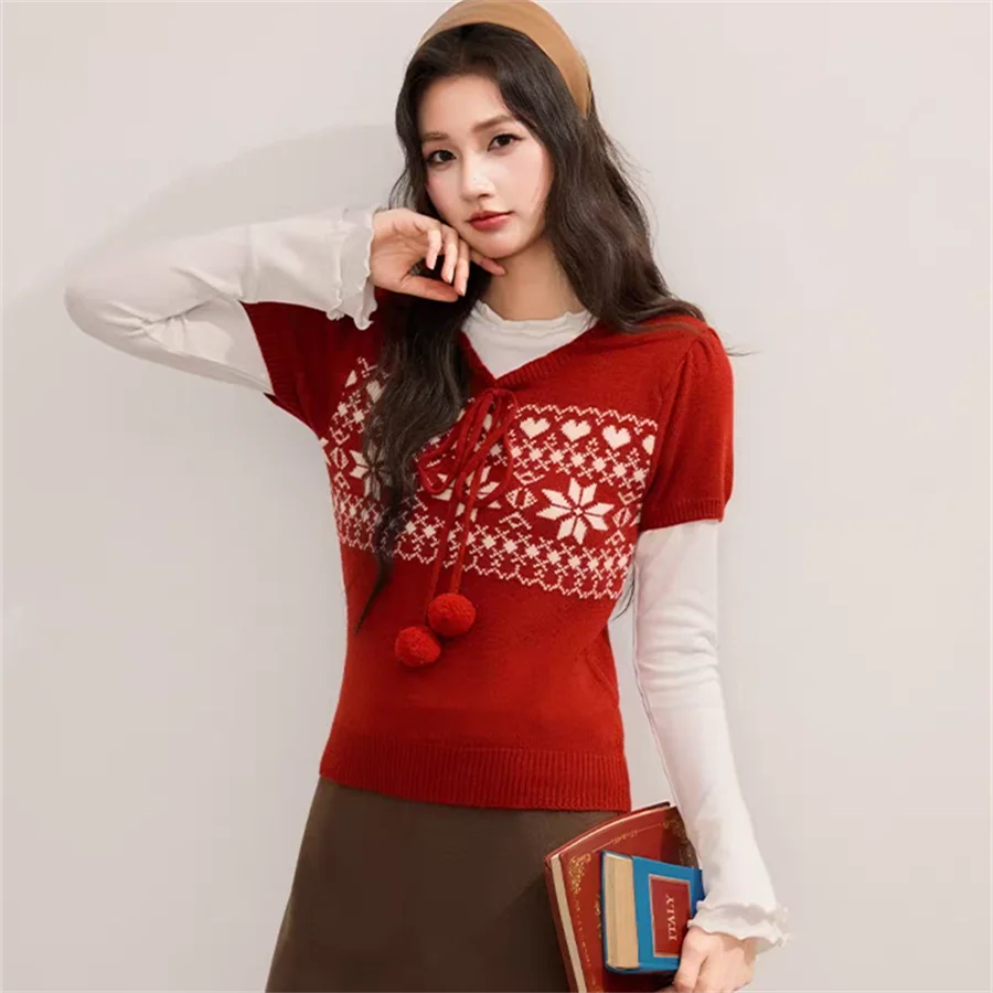 

Women's Crew Neck Short Sleeve Knitwear Island Fair Isle Patterned Lazy Style Layering Top for Spring Summer Classic