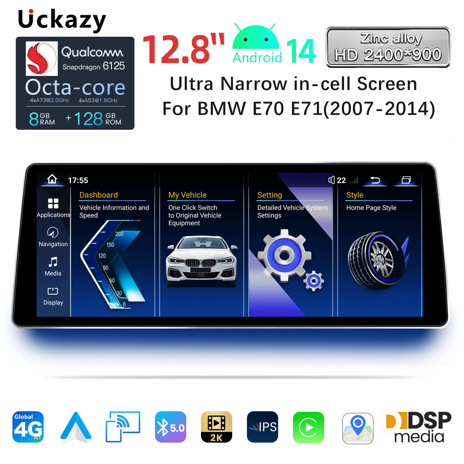 12,8-Zoll-Android-14-Auto-Multimedia-Player für BMW X5 E70 X6 E71 2007-2013 CCC CIC Stereo 2400*900 Bildschirm GPS-Navigation Autoradio