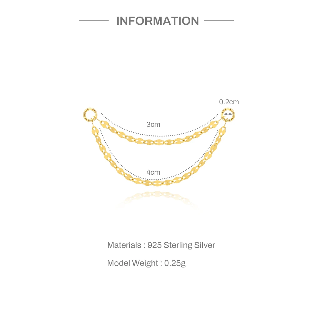 CANNER 1PC S925 Silver The Chain is Pierced with a Shrill Loop for Women Fine Jewelry Minimalist Stud Earrings Accessories