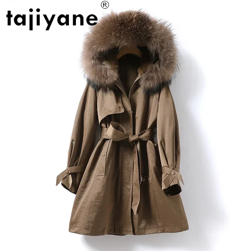 

Tajiyane 2021 Winter Big Warm Raccoon Fur Collar Parkas Women Fashion Rex Rabbit Fur Jackets with Belt Jaqueta Feminina Gmm897