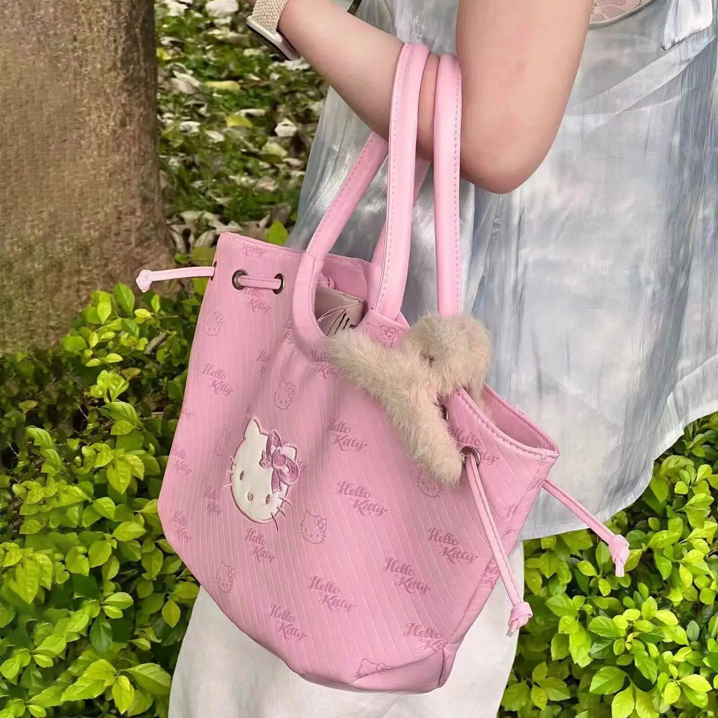 Sanrio Medieval Style Hello Kitty Tote Bag Cute Sweet Soft PU Leather Pink One Shoulder Handbag Women Large Capacity Travel Bag