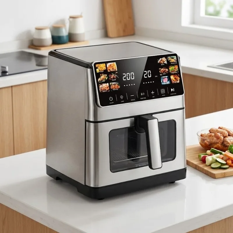 Airo 8L Square Stainless Steel Modern Household Air Fryer Digital Smart LCD Control Double Heating Elements Visual Window Fast
