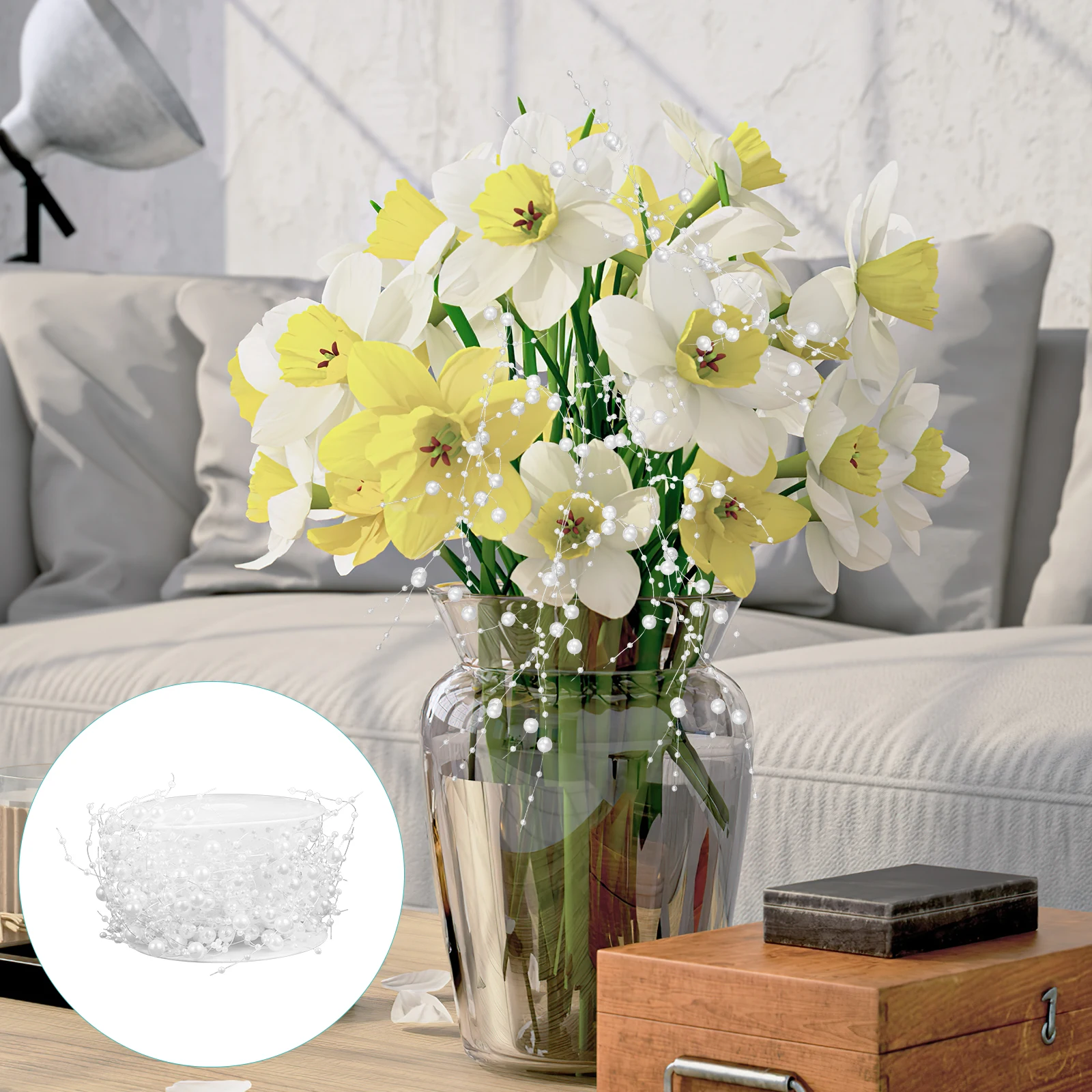 

1 Roll Artificial Pearl String Garland Floating Candles Vase Filler Wear Resistant Plastic Diy Table Party Decoration