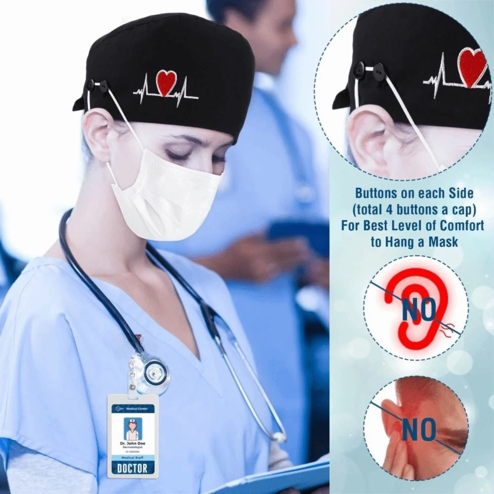 Professional With Button Nurse Caps Elastic Bandage Sweatband Scrub Hats Breathable Lightweight Working Caps Hospital
