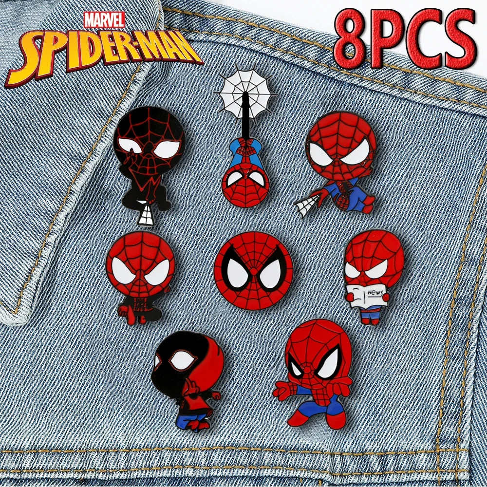 1Set Spiderman Enamel Pin Cartoon Spider Metal Brooch Decoration Creative Drop Oil Alloy Badge Brooches Accessories Jewelry Gift