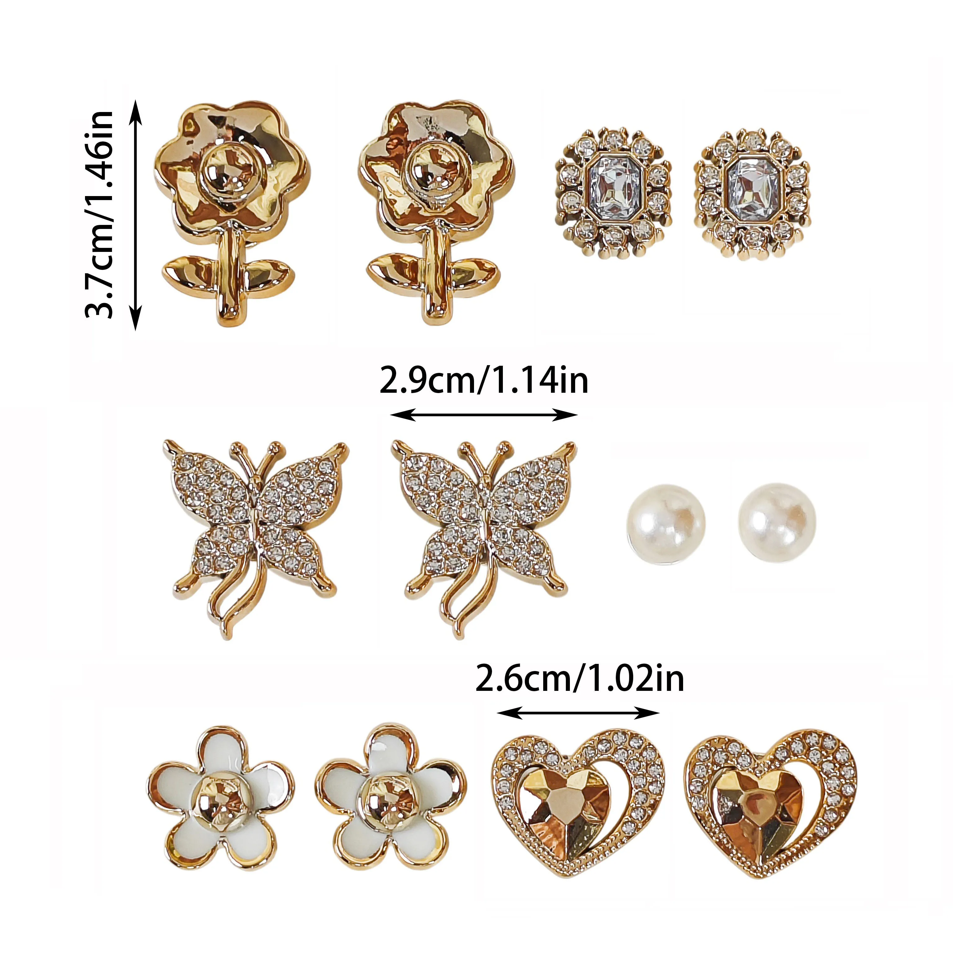 12Pcs Shoe Decoration DIY Charms, Shiny and Fashionable Versatile Flowers, Butterflies, Hearts, Imitation Pearls Personalized Shoe Decoration Clips Suitable for Eva Beach Shoes, Sandals, Detachable Shoe Decorations, Girls' Accessories, Holiday Gifts