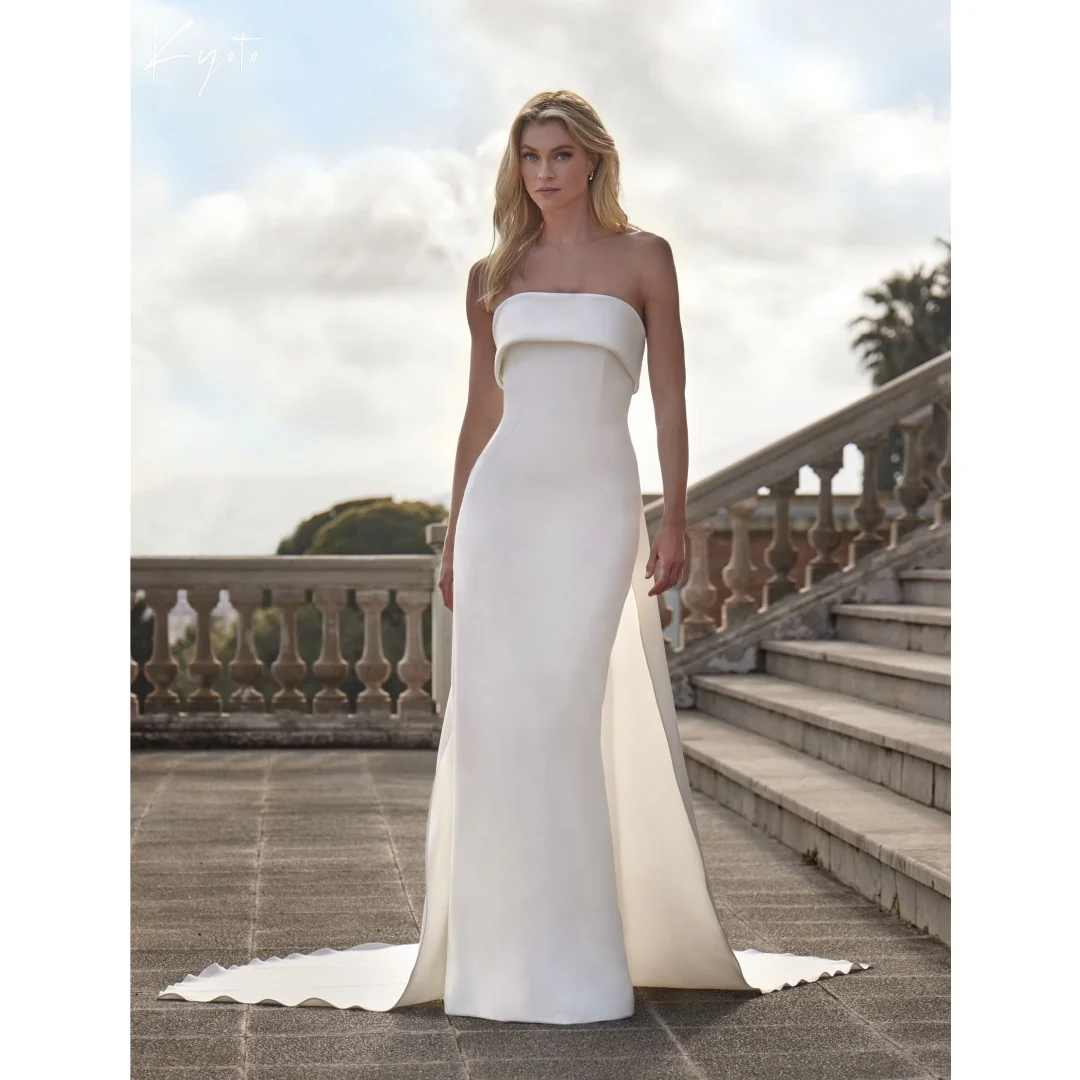 

Kyoto белое простое свадебное платье со съемным шлейфом на молнии сзади Vestidos De Noche с разрезом торжественное вечернее платье 2025