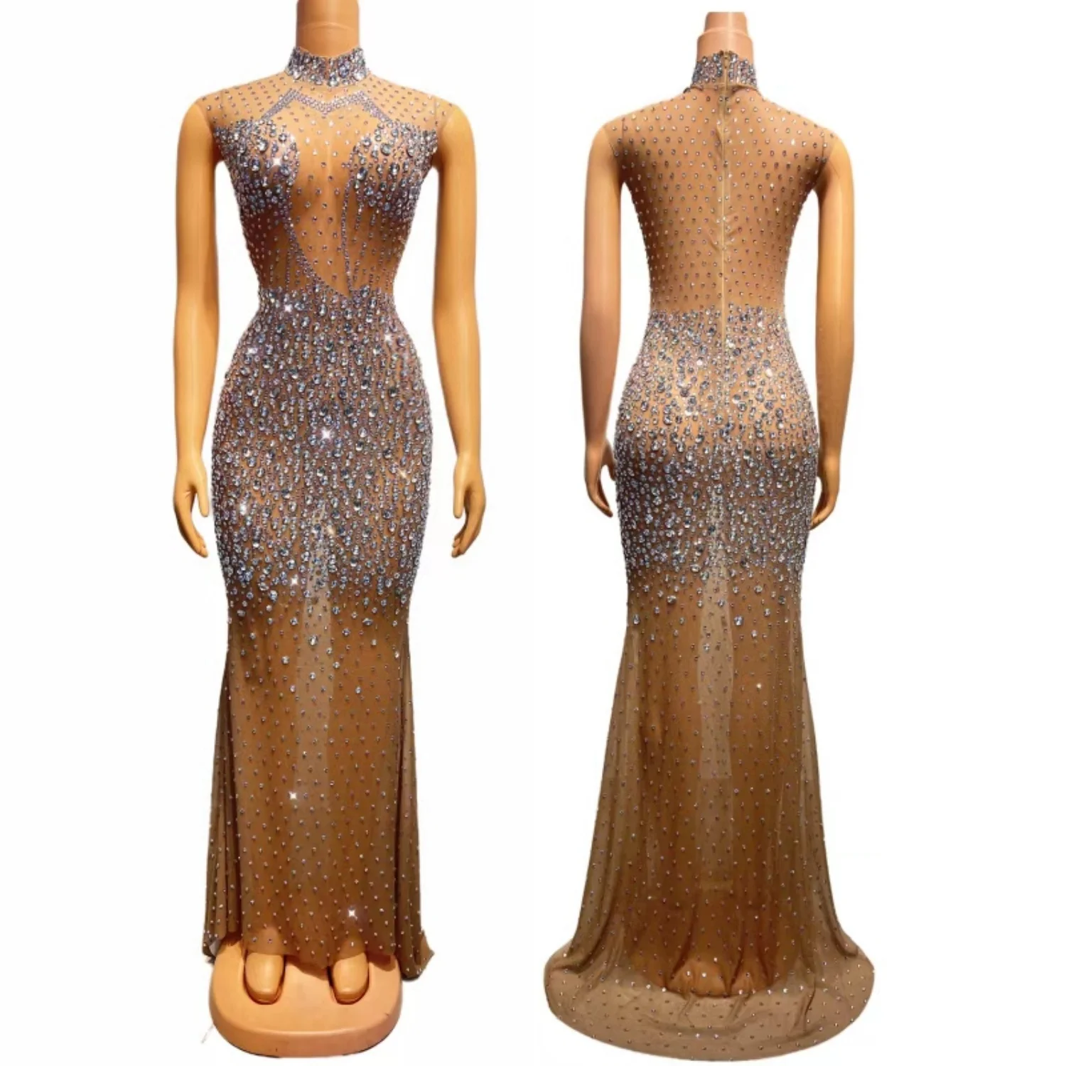 

High-end Women Sexy Couture Fishtail Gown Birthday Prom Luxury Evening Gown Event Party Sparkly Rhinestone Long Dress Renyuji