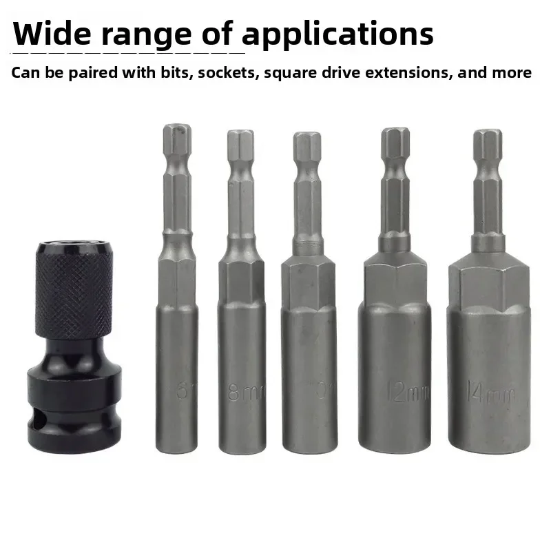 Impact Wrench Sleeve Set Adapter 1/2 Square to 1/4 Hexagon Ratchet Drive Converter Wrench