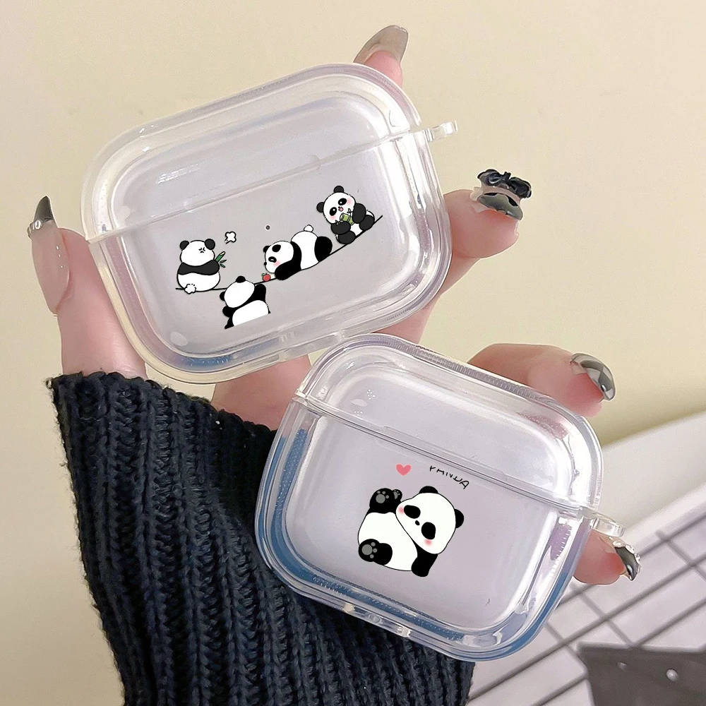 Earphone Case For Airpods 4 3 2 1 Pro3 Pro2 With Keychain Cartoon panda For Airpods 4 Charging Clear Cover