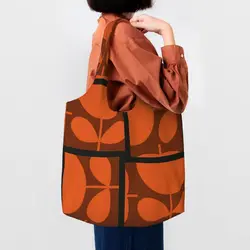 Custom Reusable Print Orange Orla Kiely Shopping Bag Women Canvas Shoulder Tote Bag Portable Groceries Shopper Bags Handbags