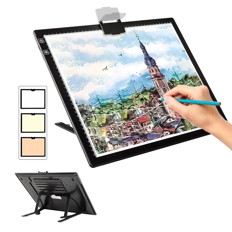 Rechargeable A3 Light Pad For Diamond Painting,Tracing Light Box With Stand And Clip,3 Colors Stepless Dimmable