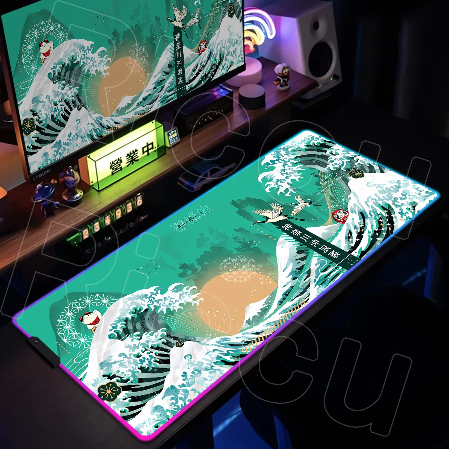 

RGB коврик для мыши компьютерный художественный ковер The Great Wave of Kanagawa геймерский коврик для мыши резиновый нескользящий коврик для клавиатуры ноутбук светящийся настольный коврик