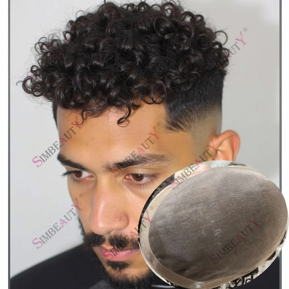 

Невидимый мужской парик из натуральных индийских волос, 18 мм, 15 мм, афро-кудрявый, прочный, тонкий моно-ниточный, с натуральной линией роста волос, 20 мм, мужской кудрявый протез