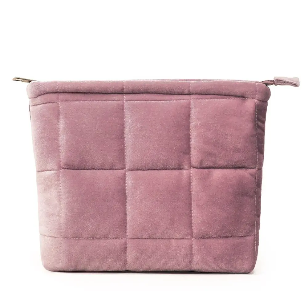 Fashion Velvet Cosmetic Bag Large Capacity Zipper Quilted Storage Bag Lightweight Solid Color Travel Toiletry Bag