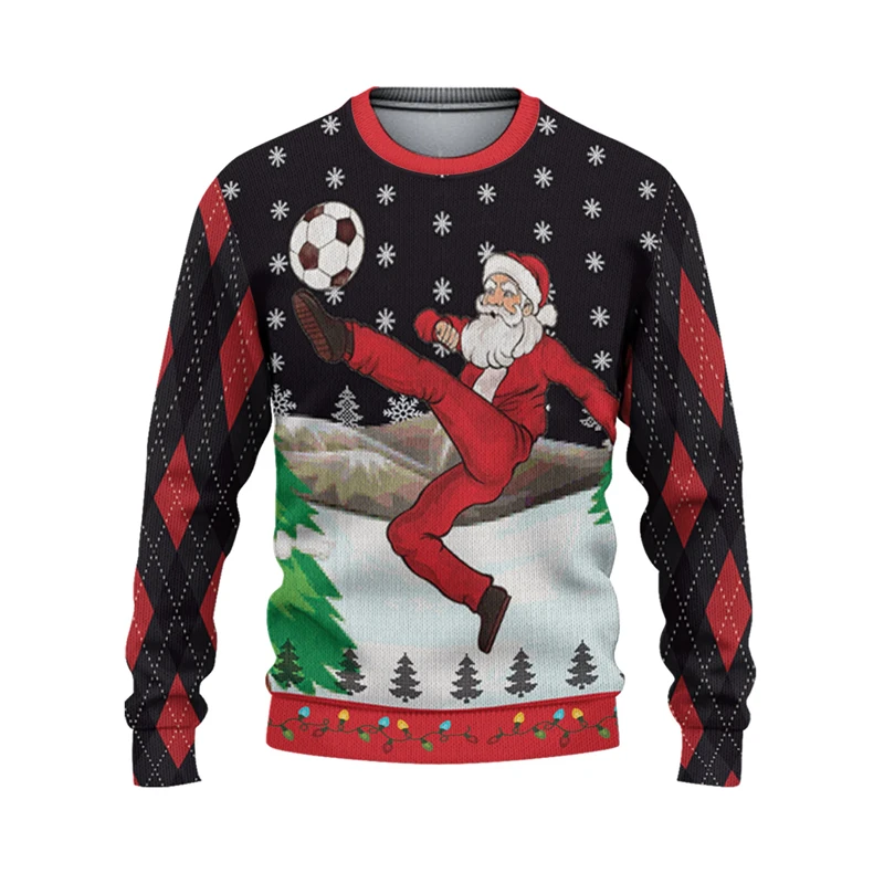 Funny Santa Claus Sport Ugly Sweater Men's Clothes Long Sleeve Pullover Top 3D Print Fashion Festival Gift Trend Harajuku Top