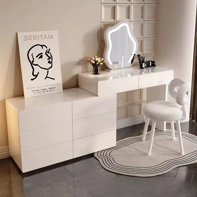 

Dressing table lacquered black Italian minimalist cream style bedroom light luxury dressing table storage cabinet of drawers