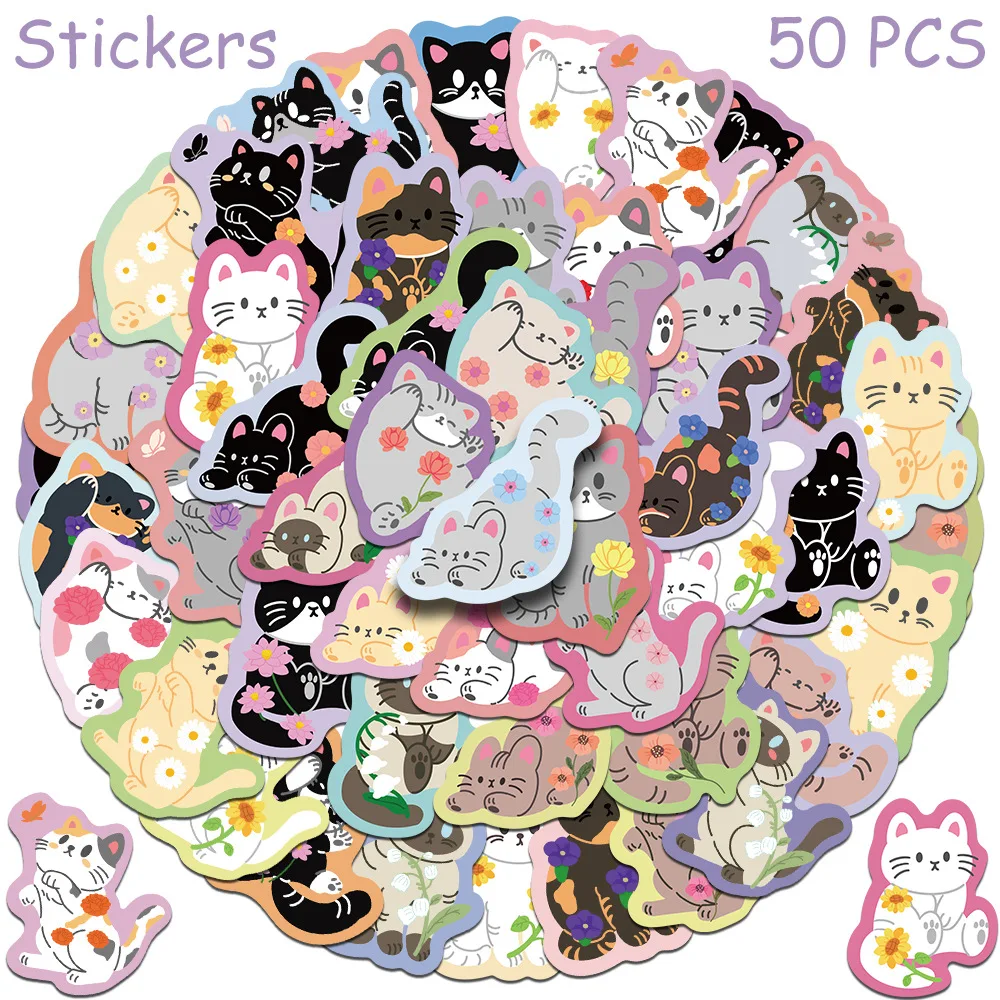 50pcs Cartoon Cute Cat Stickers Decals For Laptop Scrapbook Luggage Guitar Helmet DIY Graffiti Aesthetic Stickers Creative Gifts