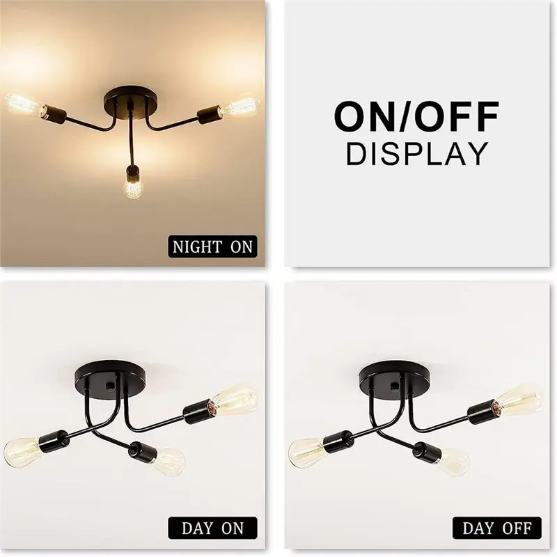 ABLJ Vintage Style Industrial Semi Flush Mount Ceiling Light 3 Light Adjustable Metal Branched E27 Holder No Bulb Included
