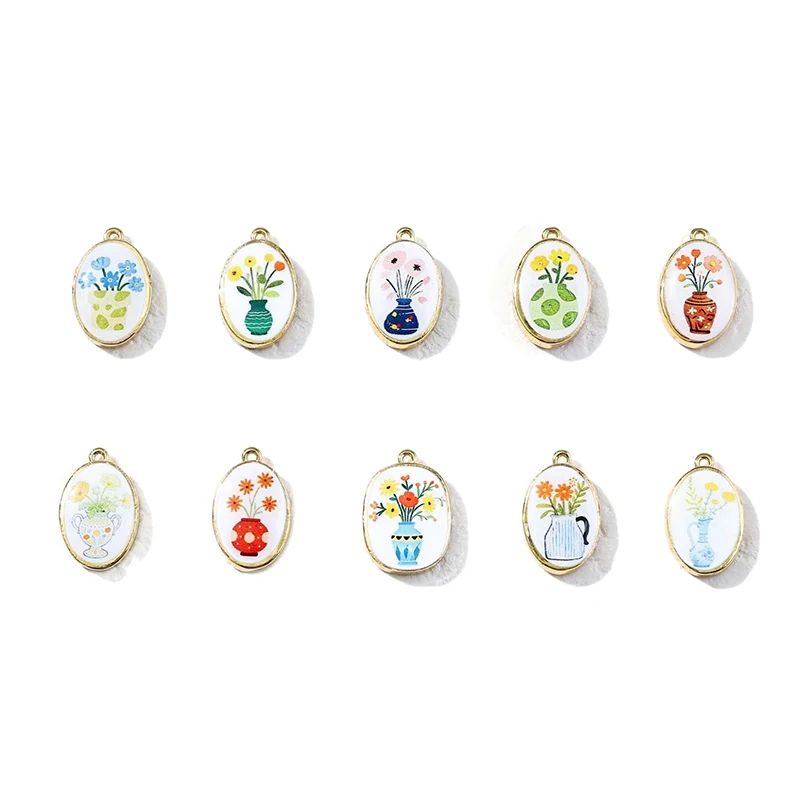 14pcs Mix Copper Oil-drop Vase Color Printing Pendant for Jewelry Making DIY Necklace Bracelet Accessories