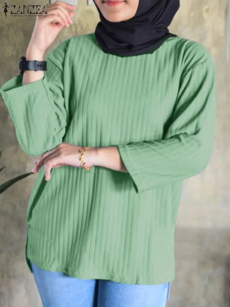 

ZANZEA Women Fashion Tops Summer O Neck 3/4 Sleeve Blouse Muslim Abaya Islamic Clothing Casual Shirt Turkey Dubai Blusas Mujer