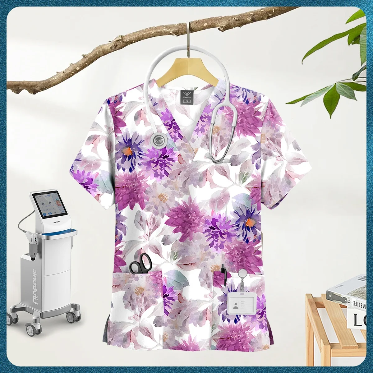 Women's Nursing Clothing High-quality Cartoon Print Top Nurse Accessories Hospital Doctor Medical Uniform Beauty Salon Work Tops