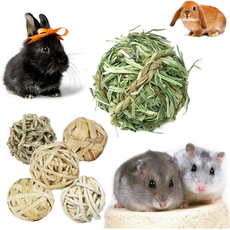 7CM Chewing Braided Ball Guinea Pig Rabbit Hamster Small Animal Play Pet Interactive Chew Toy Natural Grass Ball