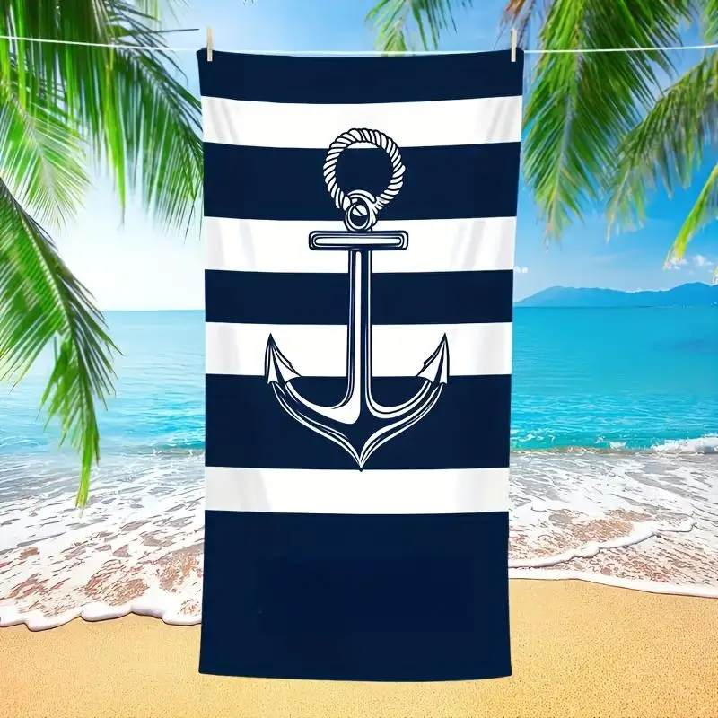 1pc Nautical Anchor Beach Towel, Multi-Use Towel for Beach Pool Surf Yoga, Ideal for Adults Kids Home Bath & Summer Outdoor Use