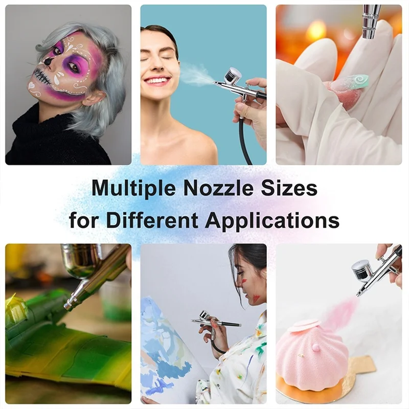 ชุดแอร์บรัชแบบชาร์จไฟได้ ABFI แบบสองหัวฉีด พร้อมปั๊มลมและไฟแสดงสถานะแบตเตอรี่ สำหรับแต่งหน้า ระบายสี ทำเค้ก และตัดผม