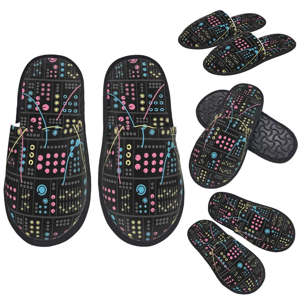 Custom Modular Synthesizer Slippers Memory Foam Warm Soft Women House Slipper Bedroom Fluffy Shoes
