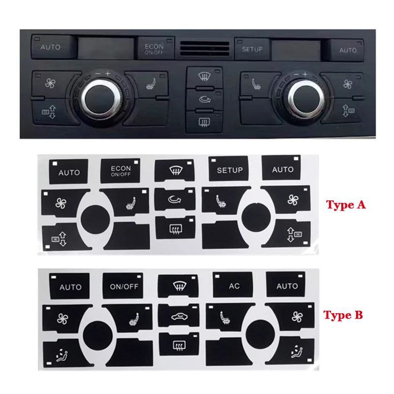 Наклейки на кнопки для Audi A6 C6, запасные части для интерьера от 2004 до 2011, наклейки на кнопки для ремонта для Audi A6 4F, панель контроля