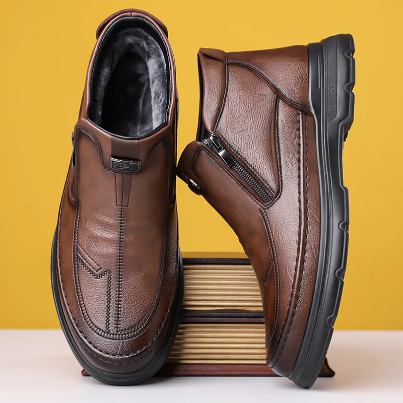 

Warm Men'S Cotton Winter Shoes Thickened Outdoor Walking Boots Waterproof And Plush Waterproof Oversized Size 38-44