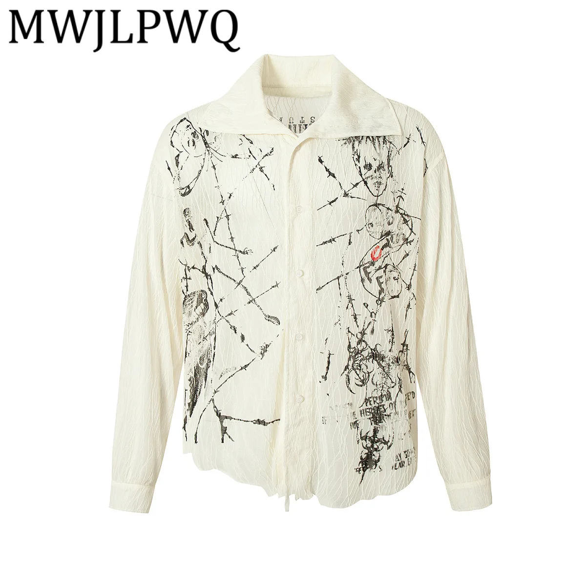 

MWJLPWQ Men's 2025 Spring Autumn Niche Deconstructed Wrinkle Design Shirts Male Graffiti Overshirt Long Sleeve Street Tops 21235