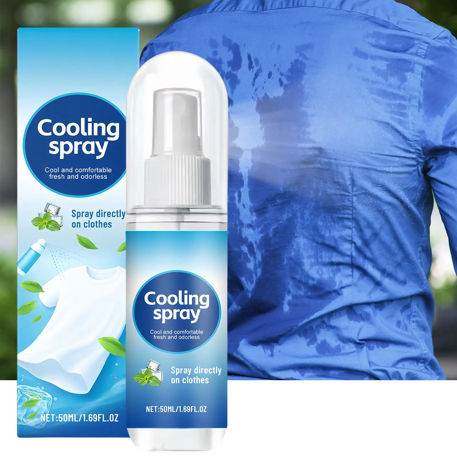 50ml Cooling Spray for Clothes, Refreshing Non-Greasy Non-Sticky Fabric Mist, Summer Cool Down for Travel Hiking Camping Gym